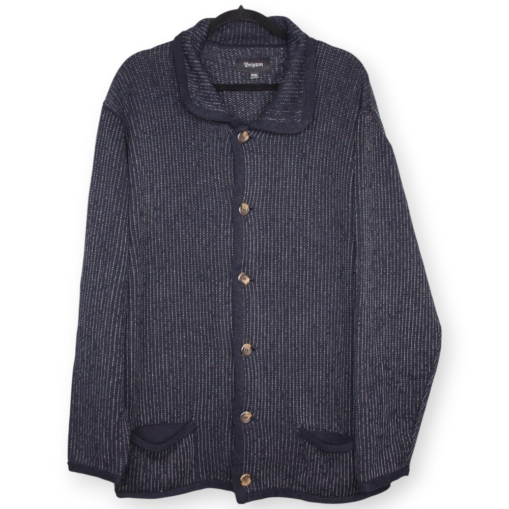 Brixton Powell Cardigan Sweater Mens Size XXL Navy Gray Knit Casual Button Front